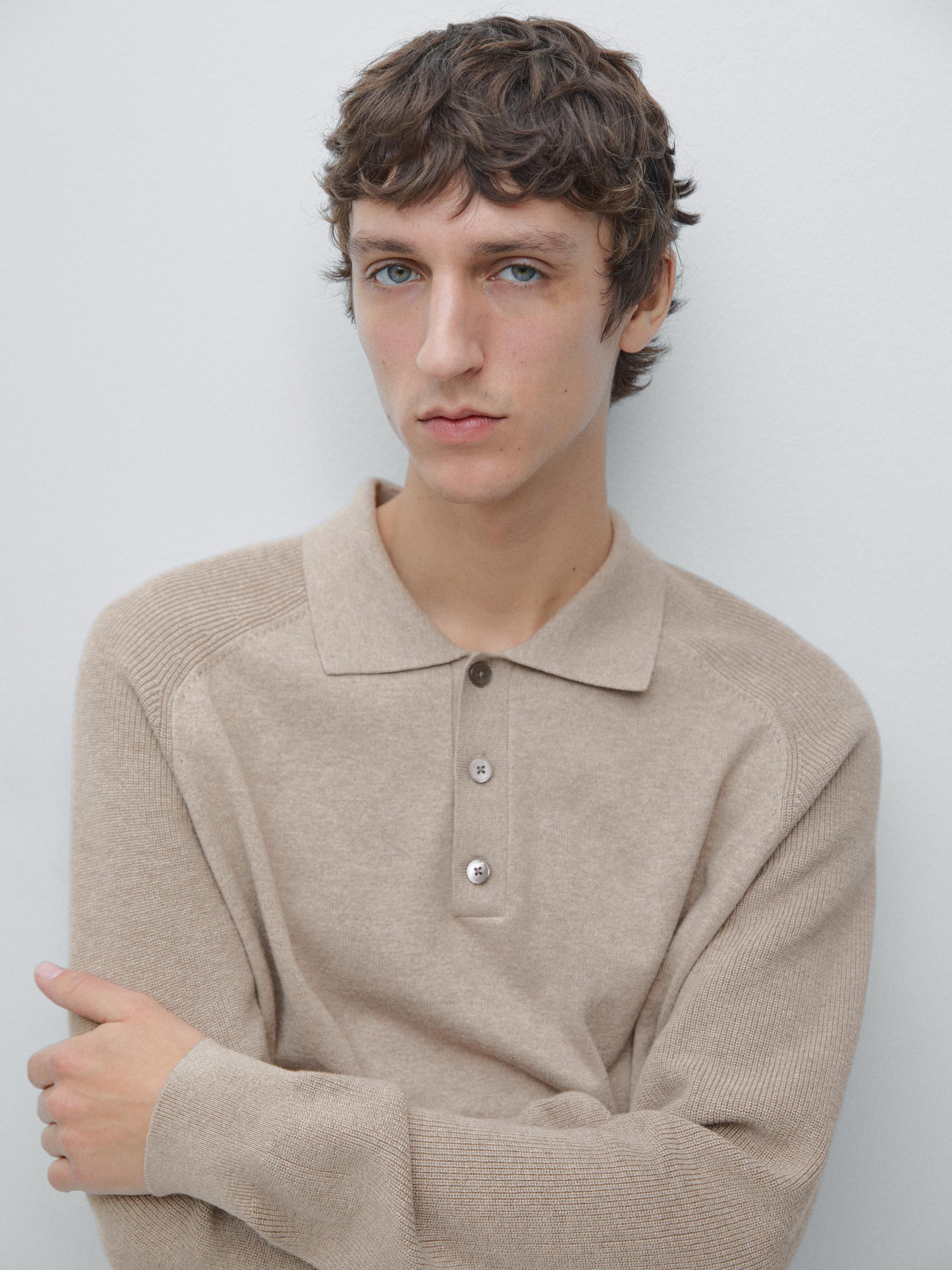 Cotton blend knit polo sweater